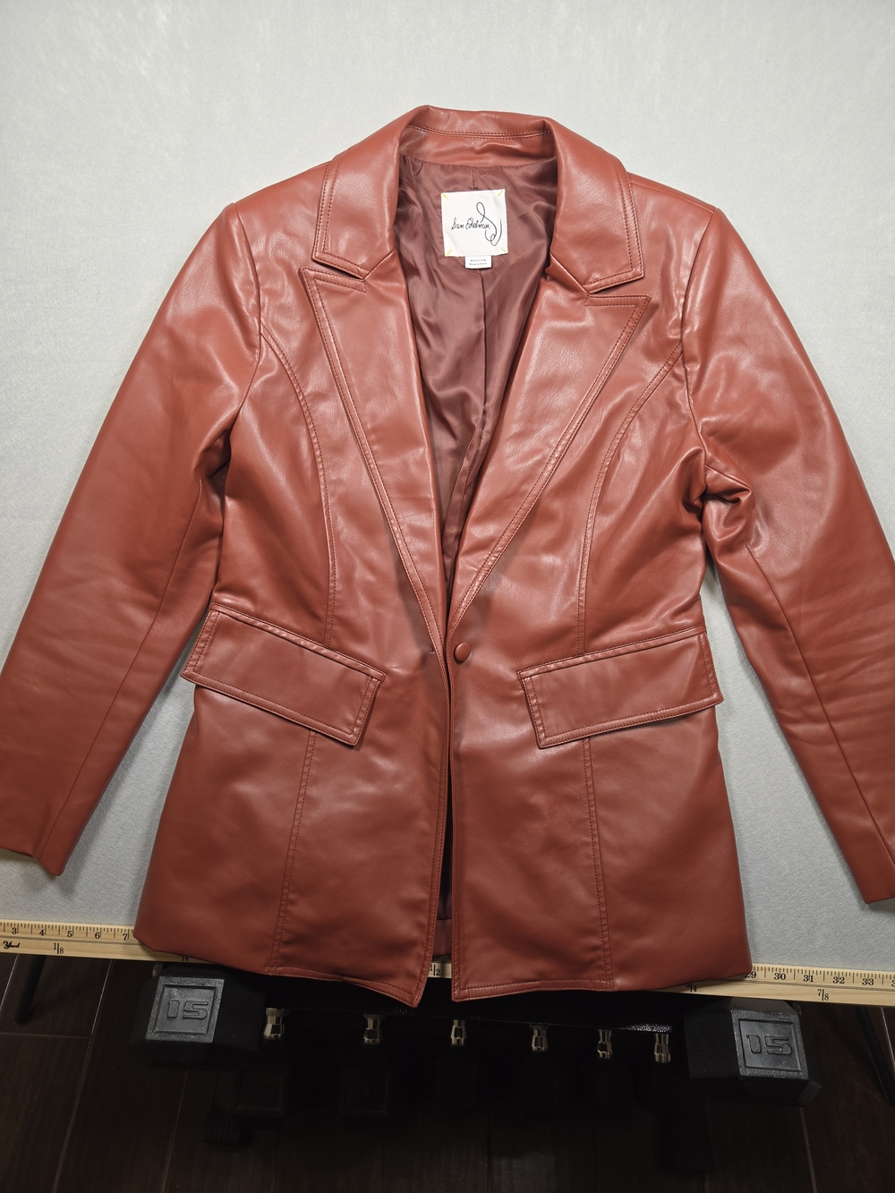 Sam Edelman Faux Leather Single-Breasted Blazer – Cognac/Rust Red – Size M